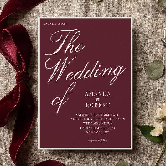 Elegant Classy Burgundy Old Money Wedding 招待状
