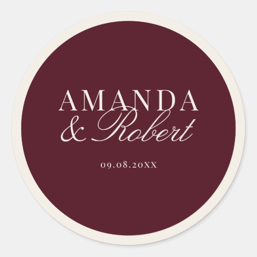 Elegant Classy Burgundy Wedding ラウンドシール (正面)