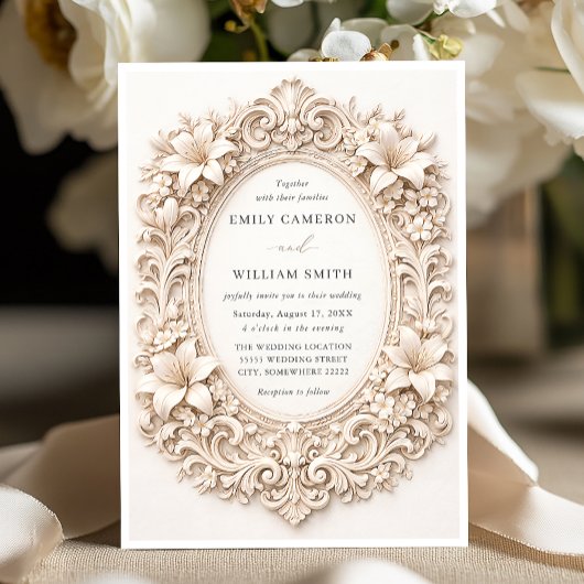 Elegant Classy Floral Baroque Frame Wedding 招待状