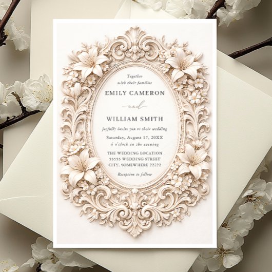 Elegant Classy Floral Baroque Frame Wedding 招待状