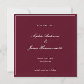 Elegant Classy Formal Burgundy Red Script Wedding  セーブザデート (正面)