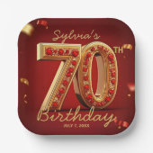 Elegant Classy Gold Red Jewel Style 70th Birthday  ペーパープレート (正面)