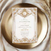 Elegant Classy Gold & White Baroque Frame Wedding 招待状
