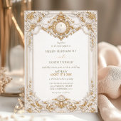 Elegant Classy Gold & White Baroque Frame Wedding 招待状