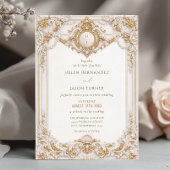 Elegant Classy Gold & White Baroque Frame Wedding 招待状