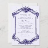Elegant Classy Navy Blue Quinceañera 15th Birthday 招待状 (正面)