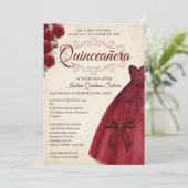 Elegant Classy Quinceanera 15th birthday Burgundy  招待状 (スタンド正面)