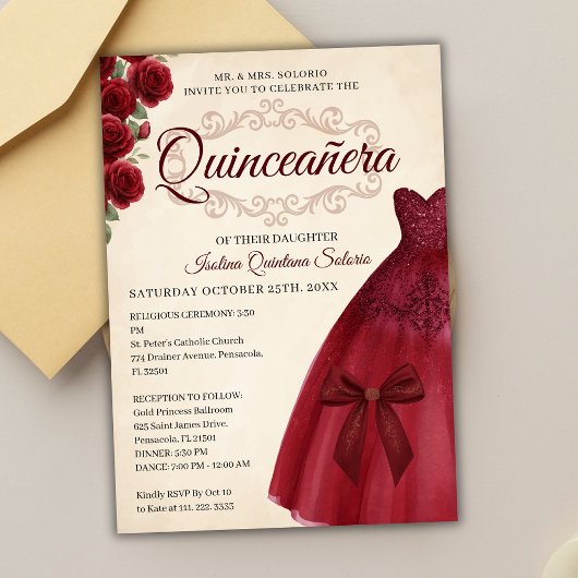 Elegant Classy Quinceanera 15th birthday Burgundy  招待状