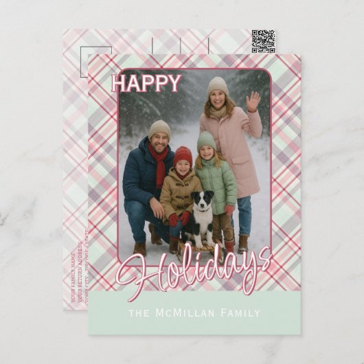 Elegant Classy Rustic Plaid Pattern シーズンポストカード (正面/裏面)