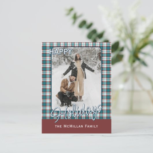 Elegant Classy Rustic Plaid Pattern シーズンポストカード (スタンド正面)