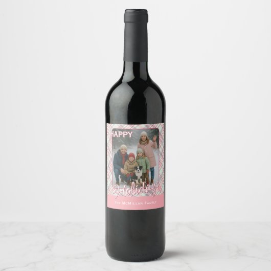 Elegant Classy Rustic Plaid Pattern ワインラベル (正面)