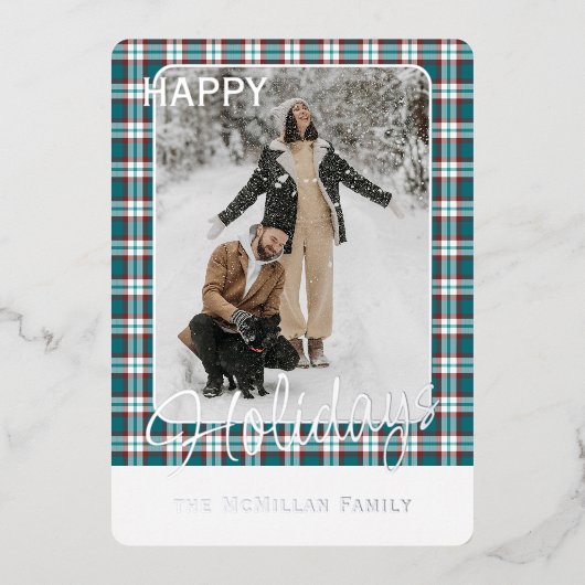 Elegant Classy Rustic Plaid Pattern Gold 箔シーズンカード (正面)