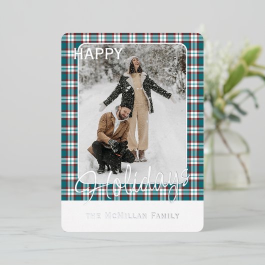 Elegant Classy Rustic Plaid Pattern Gold 箔シーズンカード (立ち正面)