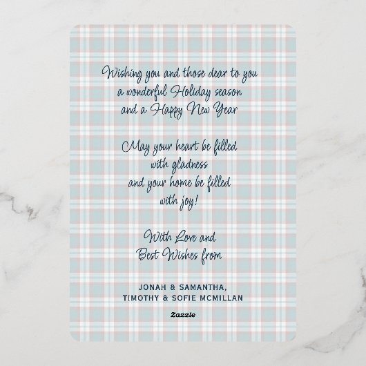 Elegant Classy Rustic Plaid Pattern Gold 箔シーズンカード (裏面)