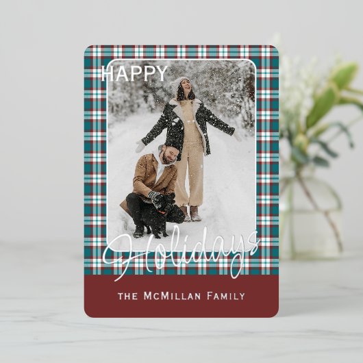 Elegant Classy Rustic Plaid Pattern Gold Foil Holi 箔シーズンカード (立ち正面)