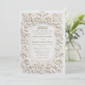 Elegant Classy White Baroque Frame Islamic Wedding 招待状 (スタンド正面)