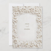Elegant Classy White Baroque Frame Islamic Wedding 招待状 (裏面)