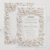 Elegant Classy White Baroque Frame Islamic Wedding 招待状 (正面/裏面)