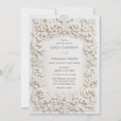 Elegant Classy White Baroque Frame Wedding 招待状 (正面)