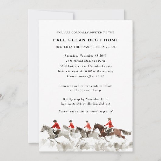 Elegant Clean Boot Hunt Fox Hunting Equestrian 招待状 (正面)