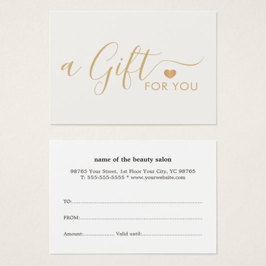 Elegant Clean Faux Gold Heart Warm White (正面&裏面)