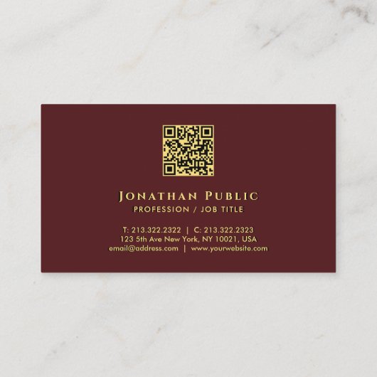 Elegant Clean Template Faux Gold Text QR Code 名刺 (裏面)