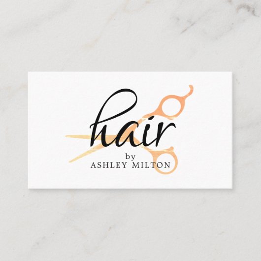 Elegant Clean White Faux Gold Scissors Hairstylist 名刺 (正面)