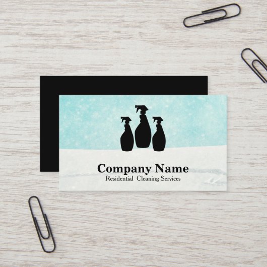 Elegant Cleaning Service Glitter Watercolor Busine 名刺 (正面/裏面インサイチュ)