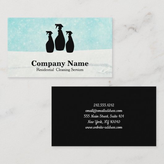 Elegant Cleaning Service Glitter Watercolor Busine 名刺 (正面/裏面)