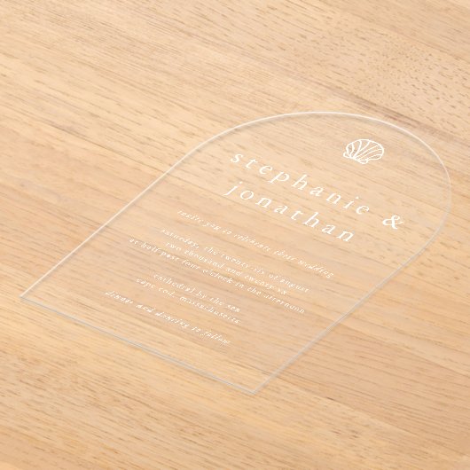 Elegant Coastal Beach Dusty Blue Minimal Wedding  アクリル招待状 (レイダウン)