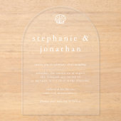 Elegant Coastal Beach Dusty Blue Minimal Wedding アクリル招待状 (正面)