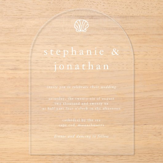 Elegant Coastal Beach Dusty Blue Minimal Wedding  アクリル招待状 (正面)