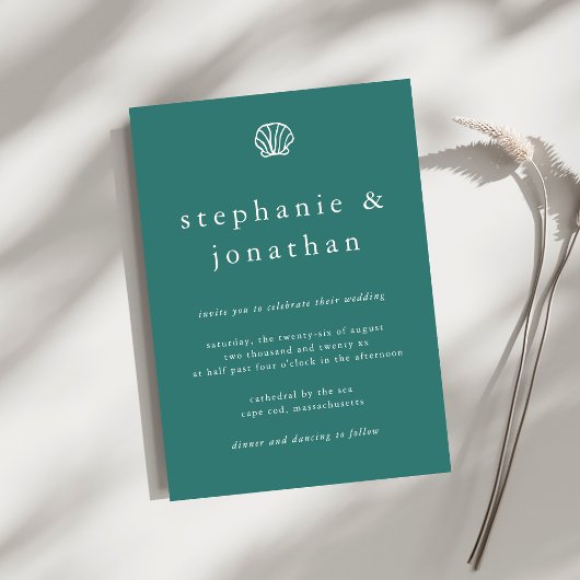 Elegant Coastal Beach Ocean Teal Minimal Wedding  招待状