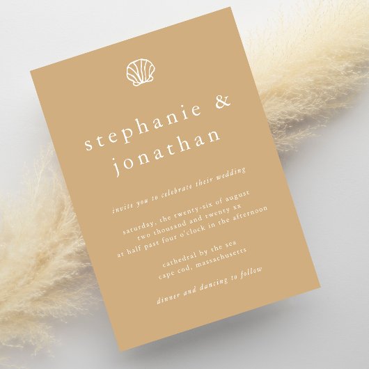 Elegant Coastal Beach Sandy Beige Minimal Wedding  招待状