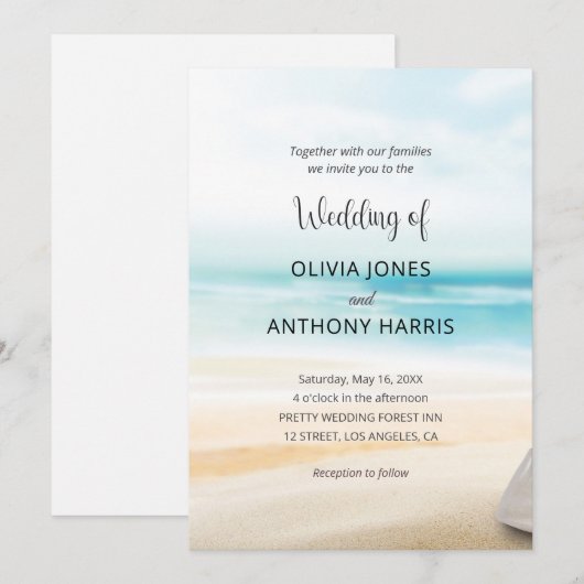 Elegant Coastal Beach Wedding 招待状 (正面/裏面)