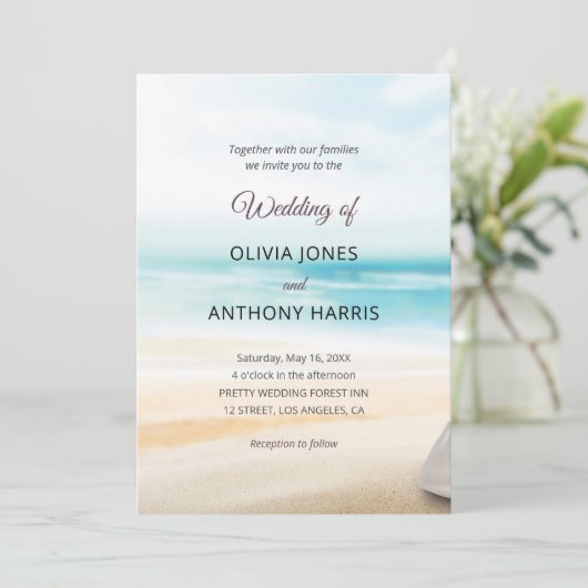 Elegant Coastal Beach Wedding 招待状 (スタンド正面)