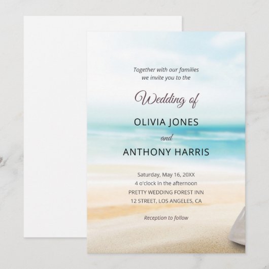Elegant Coastal Beach Wedding 招待状 (正面/裏面)