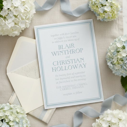 Elegant Coastal Blue Modern Wedding Invitation 招待状