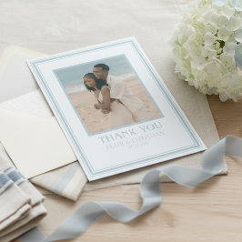 Elegant Coastal Blue Modern Wedding Photo サンキューカード