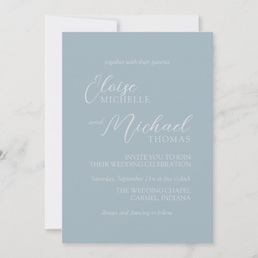 Elegant Coastal Blue Script Wedding Invitation 招待状 (正面)