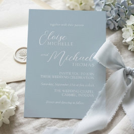 Elegant Coastal Blue Script Wedding Invitation 招待状