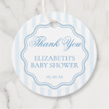 Elegant Coastal Blue Stripe Wavy Script Thank You