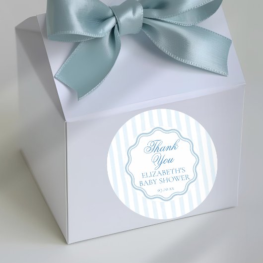 Elegant Coastal Blue Stripe Wavy Script Thank You ラウンドシール