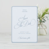 Elegant Coastal Blue Stripes Border Retro Wedding セーブザデート (スタンド正面)