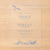 Elegant Coastal Chic Blue Beach Wedding アクリル招待状 (正面)