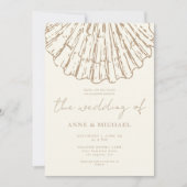 Elegant Coastal Clamshell Champagne Beige Wedding 招待状 (正面)