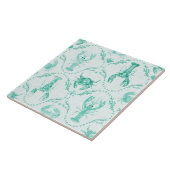 Elegant Coastal Lobster and Crabs in Mint Green タイル (側面)