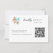 Elegant Coastal Seashell QR Code Beach Wedding 出欠カード (正面)