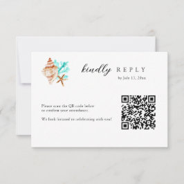 Elegant Coastal Seashell QR Code Beach Wedding 出欠カード