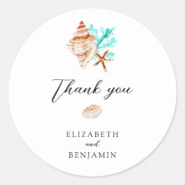 Elegant Coastal Seashell Thank you Beach Wedding ラウンドシール